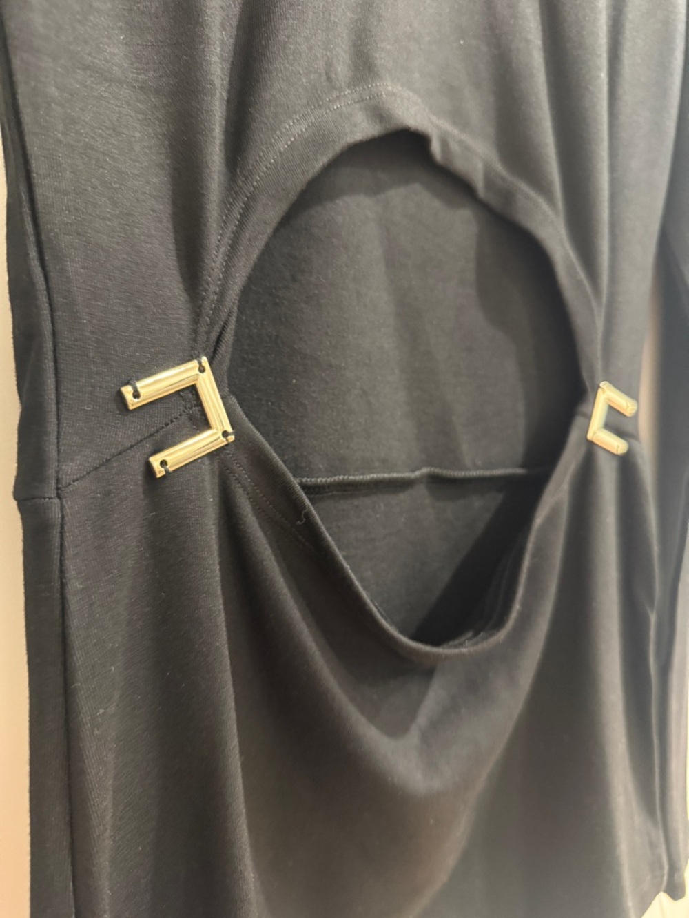 Black Long-Sleeve Cutout Mock Neck Top with Gold Hardware - Picture 5 of 9